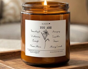 Affirmation Candle, You Are Inspirational Quote, Lavender Scented Soy Wax, Frosted White Jar, Self Love Gift, Anxiety Relief, Home Decor