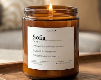 Custom Name Definition Candle, Funny Noun Label For Sofia, Scented Soy Wax Amber Jar, Best Friend Gift, Birthday Gift For Her, Home Decor