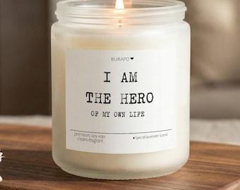 I Am The Hero Candle, Motivational Quote Scented Soy Wax, Amber Jar Candle, Self Love Gift, Empowerment Present, Lavender Scent, Home Decor