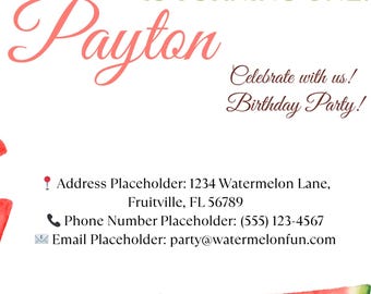 Watermelon-themed invitation card invitation card. Edit, download then print or send it out digitally