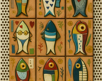 Sardines Art Print – Mid-Century Fish Poster, Kitchen Wall Art, Coastal Decor – Printable