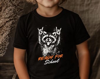 Maglietta per bambini alla moda - maglietta per il ritorno a scuola - procione divertente - maglietta con gonna da ragazzo - t-shirt per scolaretti - regalo per il ritorno a scuola