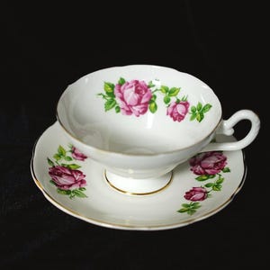 Vintage Crownford Pink Rose Teacup and Saucer – Fine Bone China – Made in England – Mid-Century Floral Tea Cup