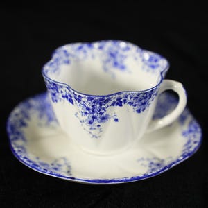 Shelley Dainty Shape Teacup & Saucer – Blue Rock Pattern – Vintage Bone China England