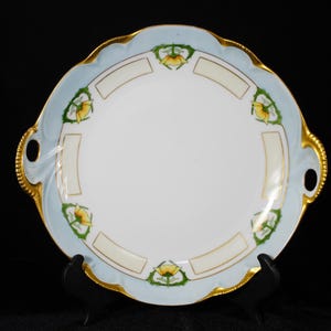 Antique Charlotte Bavaria Handled Cake Plate – Art Nouveau Yellow Floral, Gold Gilt – c.1915