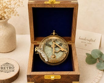 Engraved Vintage Compass Sundial, Personalized Working Compasses, Anniversary Gift, Christmas Gift, Groomsmen Gifts