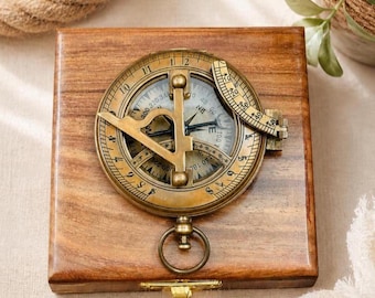 Personalized Working Sundial Compass , Engraved Brass Sundial, Anniversary Gifts, Gift For Him