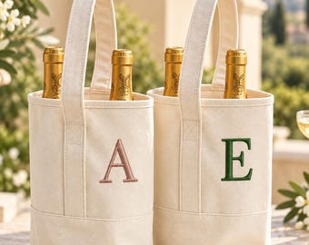 Individuell bestickte Weintasche, personalisierter Weinträger für 2 Flaschen mit Monogramm, Geschenk für Brautjungfern zum Junggesellinnenabschied oder zur Brautparty