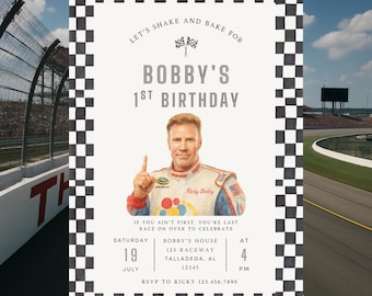 If You Ain't First You're Last Birthday Invitation, Talladega Party, Checkered, Race Car, Fast One, Two Fast, Racing Birthday, Ricky Bobby,