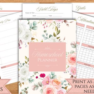 Organizador floral imprimible para la educación en casa - Planificador académico en PDF, Planificador de educación en casa
