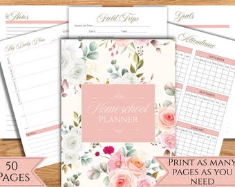 Printable Floral Homeschool Organizer - Academic Planner PDF, Homeschool Planner