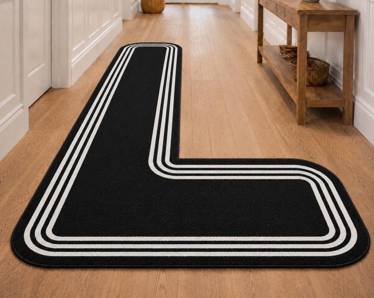 Large Corner Rug Modern L-shaped Hand Tufted Rug, Black & White Border Carpet ...