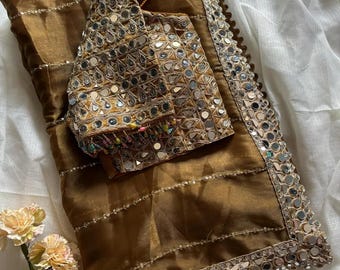 Handmade Real Mirror Sequence Saree with Stitched Blouse
