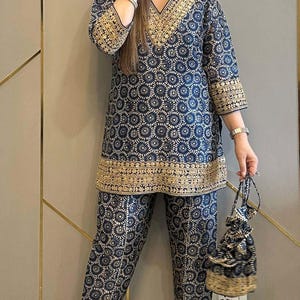 Royal Ice Velvet Zari And Mirror Embroidered Luxury Co Ord Set With Batwa