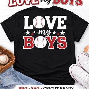Älskar mina pojkar baseboll PNG SVG, stolt basebollmamma skjortdesign, matchdagsmamma Cricut-fil, basebollmammapresent, sublimeringsdesign