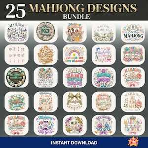 25 Mahjong PNG Bundle, Mahjong Tiles, Mahjong Game Lover Shirt Designs,   Mahjong Shirt Sublimation Digital Download, Western girly Designs