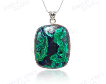 Azurite Malachite Pendant: Handmade Sterling Silver Gemstone Jewelry