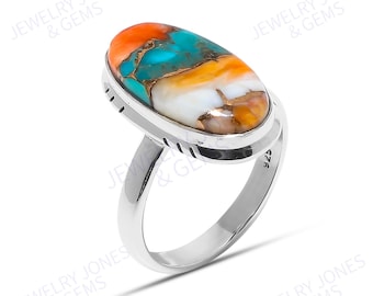 Anillo de turquesa ostra espinosa hecho a mano: joya de plata de ley 925 con un toque de distinción