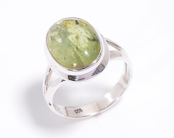 Green Kyanite Gemstone Ring 925 Sterling Silver Oval Shape Handmade Statement Design Jewelry Valentines day Gift For Her