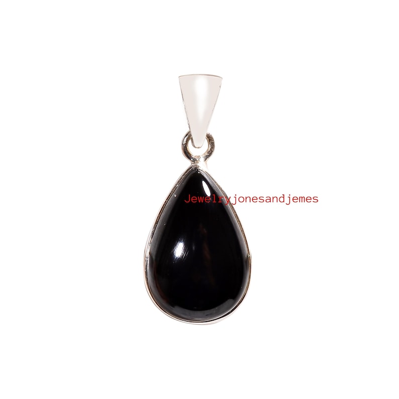 Natural Black Onyx Pear Pendant 925 Sterling Silver Handmade Statement ...