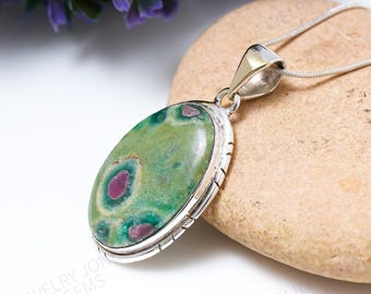 Ruby Fuchsite 925 Sterling Silver Handmade Pendant Necklace Statement Jewelry