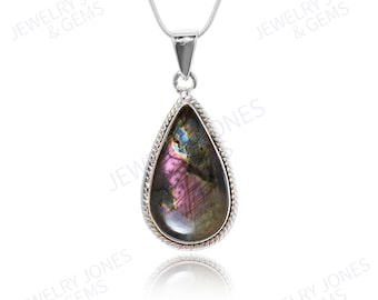 Purple Labradorite Pear Shape Handmade 925 Sterling Silver Spiritual Necklace Pendant
