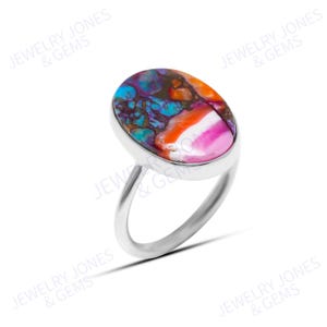 Pink Oyster Turquoise Sterling Silver Ring - Oval Statement Jewelry