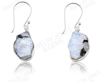 Rohe Mondstein Ohrringe: Handgemachte 925 Sterling Silber