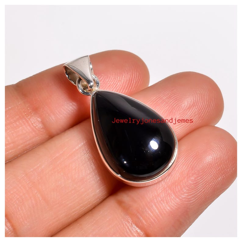 Natural Black Onyx Pear Pendant 925 Sterling Silver Handmade Statement ...