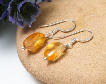 Yellow Citrine Dangle Drop 925 Sterling Silver Handmade Statement Earrings Pairs