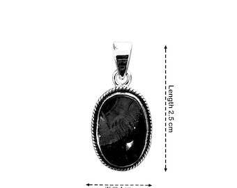Raw Black Shungite Gemstone Pendant Handmade 925 Sterling Silver Statement Pendant Oval Shape Design Artisan Pendant Birthday Gift For Her