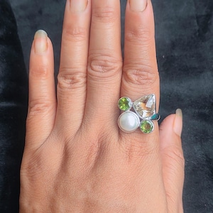 Citrine Cut Ring Peridot Cut Stone Jewelry Pearl Ring 925 Sterling Silver Ring Handmade r Statement Ring Gift for Women