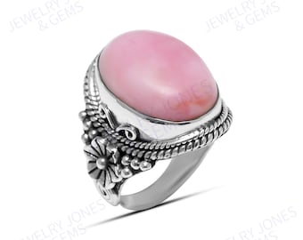 Handmade Pink Opal Ring: 925 Sterling Silver Statement Jewelry