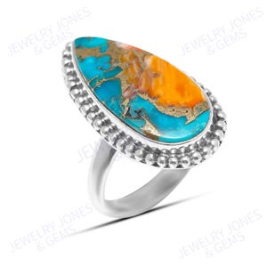 Handmade Spiny Oyster Turquoise Ring: Sterling Silver Statement Jewelry