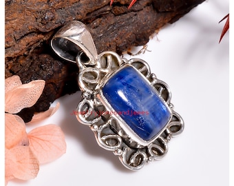 Blue Kyanite Design Pendant Handcrafted 925 Sterling Silver Rectangle Kyanite Designer Pendant Birthday Christmas Valentines DayGift for Her