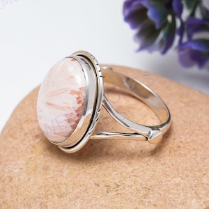 Handmade Orange Scolecite Ring: 925 Sterling Silver Oval Statement Jewelry