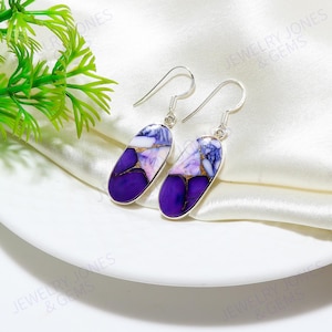Handmade Blue Copper Turquoise Earrings in 925 Sterling Silver, Statement Earrings Handmade Jewelry Perfect Gift for Her