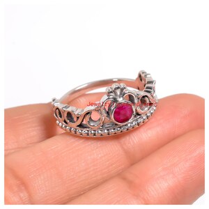 Crown Pink Ruby Cut Stone 925 Sterling Silver Ring Handmade Statement Jewelry Women Ring, July Birthstone, Gift for Mom and Wife