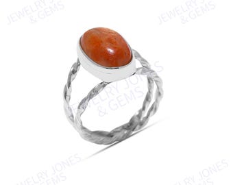 Orange Sunstone Ring 925 Sterling Silver Ring Handmade Boho Ring Statement Ring  Natural Sunstone Jewelry Christmas Gift Valentine Day Gift