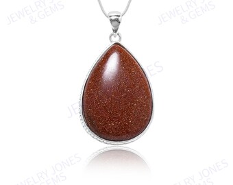 Orange Sunstone 925 Sterling Silver Handmade Pear Shape Pendant Necklace Natural Large Size Brown Gliter Pendant Valentines Day Gift For Her