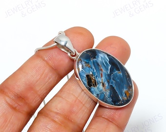 Blå Pietersithänge: Oval Cabochon i 925 Sterlingsilver