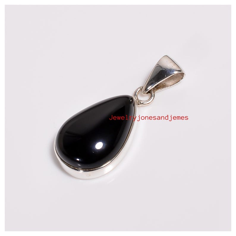Natural Black Onyx Pear Pendant 925 Sterling Silver Handmade Statement ...