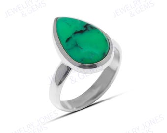 Natural Green Variscite Ring 925 Sterling Silver Ring Handmade Jewelry Statement Ring Variscite Cabochon Birthday Gift for Her