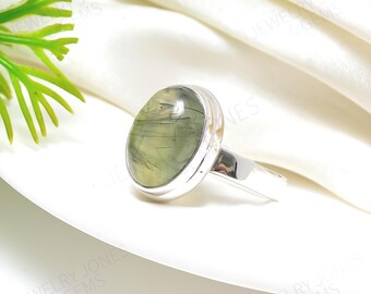Green Prehnite Oval Shape Everyday Handmade 925 Sterling Silver Gemstone Ring