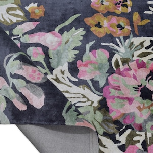 Hand-Tufted Floral Viscose Rug: Dark Botanical Carpet, Custom Decor