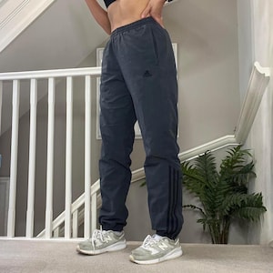 Adidas grey retro track pants tracksuit bottom Size S unisex cuffed leg