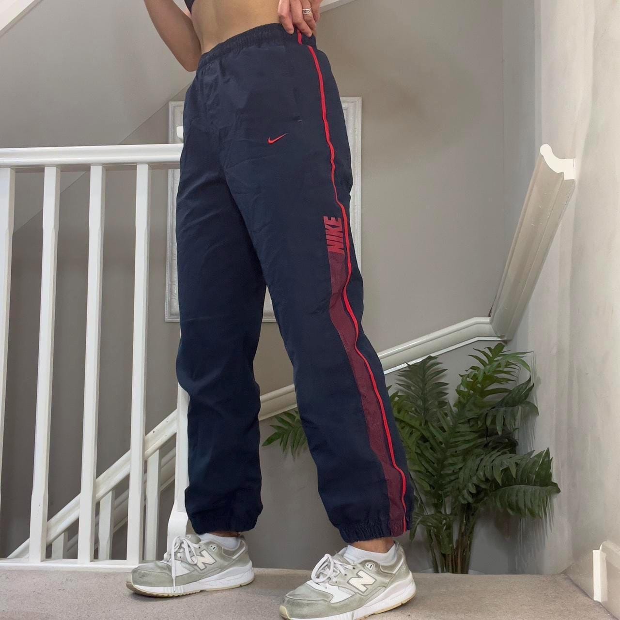 NIKE 90s nylon pants 刺繍swoosh vintage Vintage Nike Track Pants Mens XL Jet Black Nylon Sweatpants