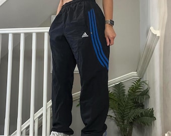 Y2K Adidas Baggy Fit Tapered Leg Windbreaker Trouser Track Pants