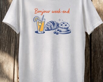 Coffee Croissant Shirt, Bonjour Weekend Tee, French Cafe Tshirt Comfort Colors