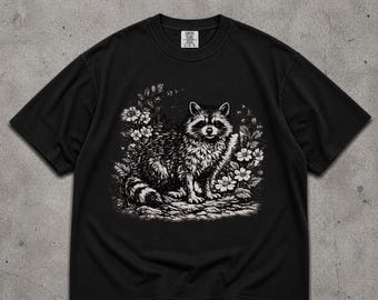 Raccoon Wildflower Graphic Tee, Woodland Cottagecore Wildlife Shirt, Comfort Colors® Fabric